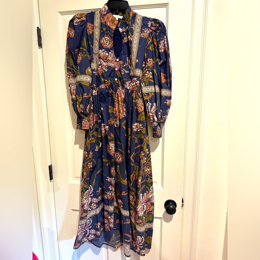 Love the Label Floral Long-Sleeve Midi Dress - Blue Floral - Size Small
